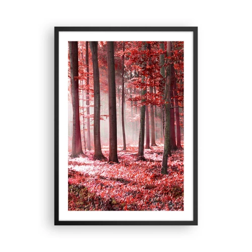Pôster com moldura preta - Uma floresta com folhas vermelhas e neblina pela manhã - 50x70cm - O vermelho também é belo - Decoração de parede moderna para a sala de estar e quarto ARTTOR