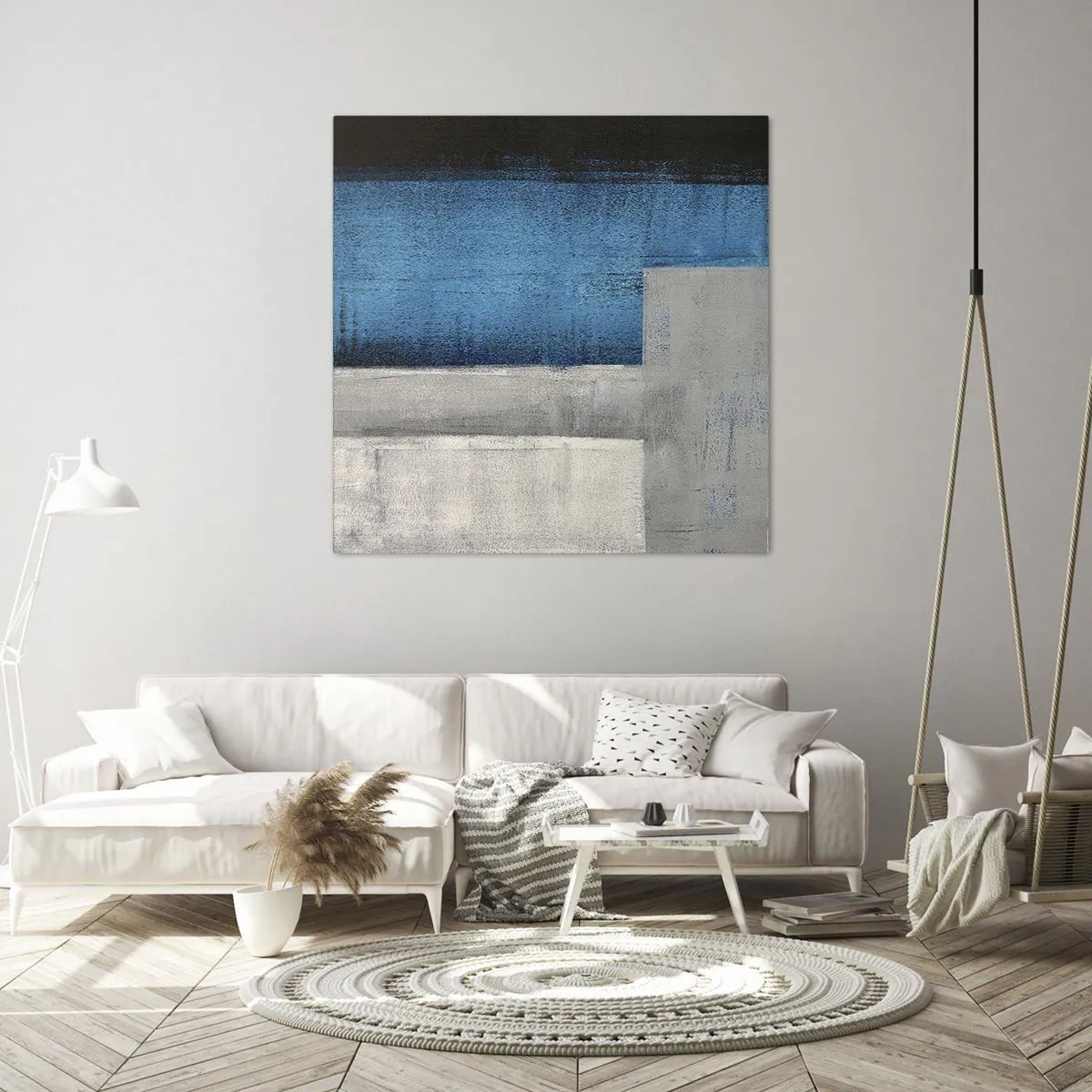 Quadro em tela - Uma composição poética de cinza e azul - 30x30 cm