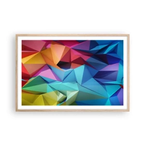 Pôster com moldura de carvalho claro - Arco-íris de origami - 91x61 cm