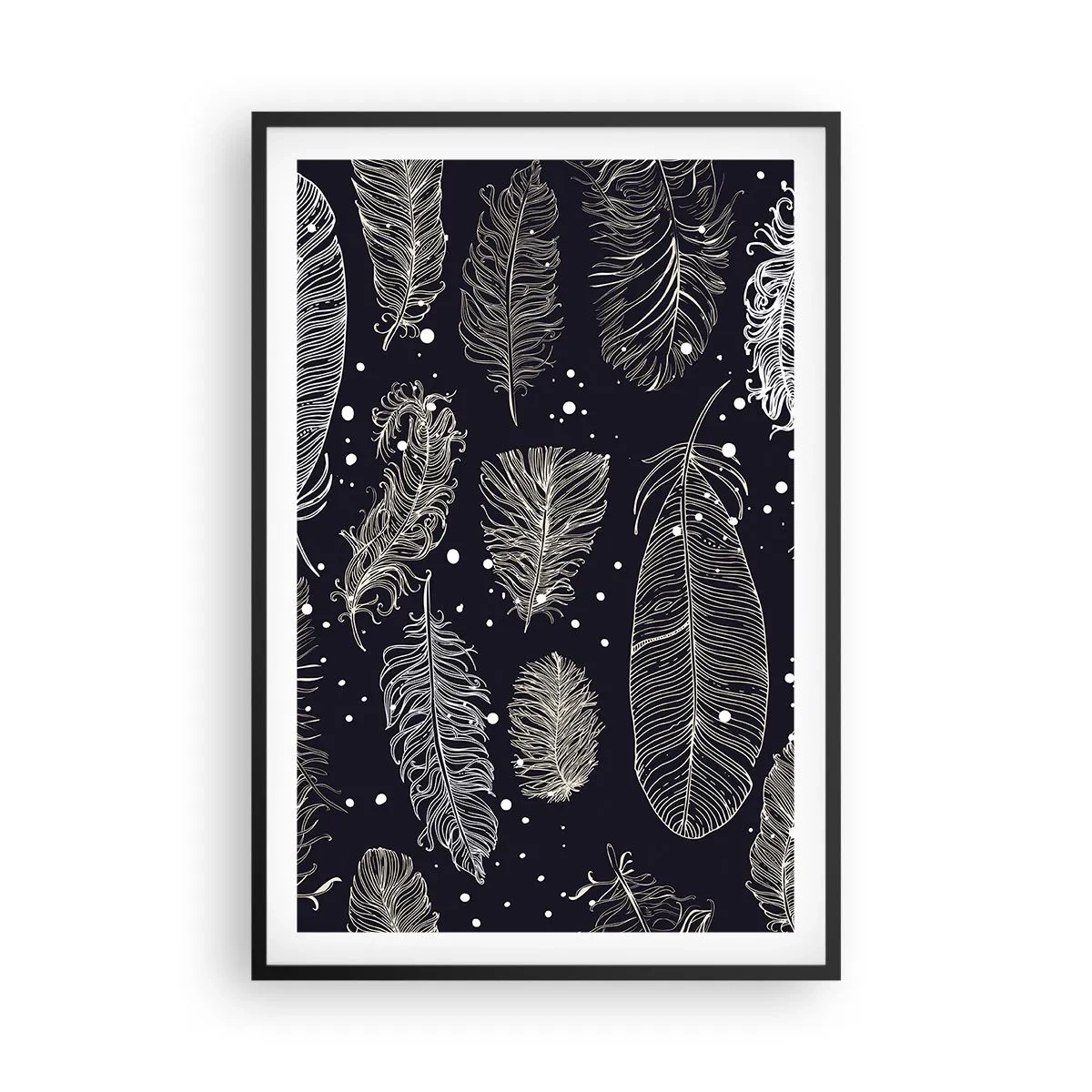 Pôster com moldura preta - Rendas de penas - 61x91 cm