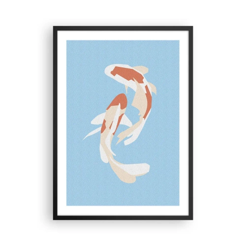 Pôster com moldura preta - Dois peixes koi nadando em harmonia - 50x70cm - Nado sincronizado espontâneo - Decoração de parede moderna para a sala de estar e quarto ARTTOR