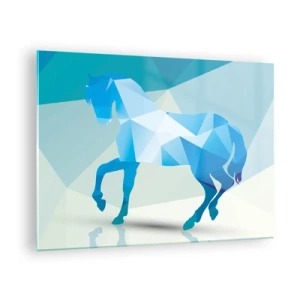 Quadro em vidro - Cavalo geométrico em tons de azul e branco - 70x50cm - Cavalo geométrico em turquesa - Decoração de parede moderna para a sala de estar e quarto ARTTOR