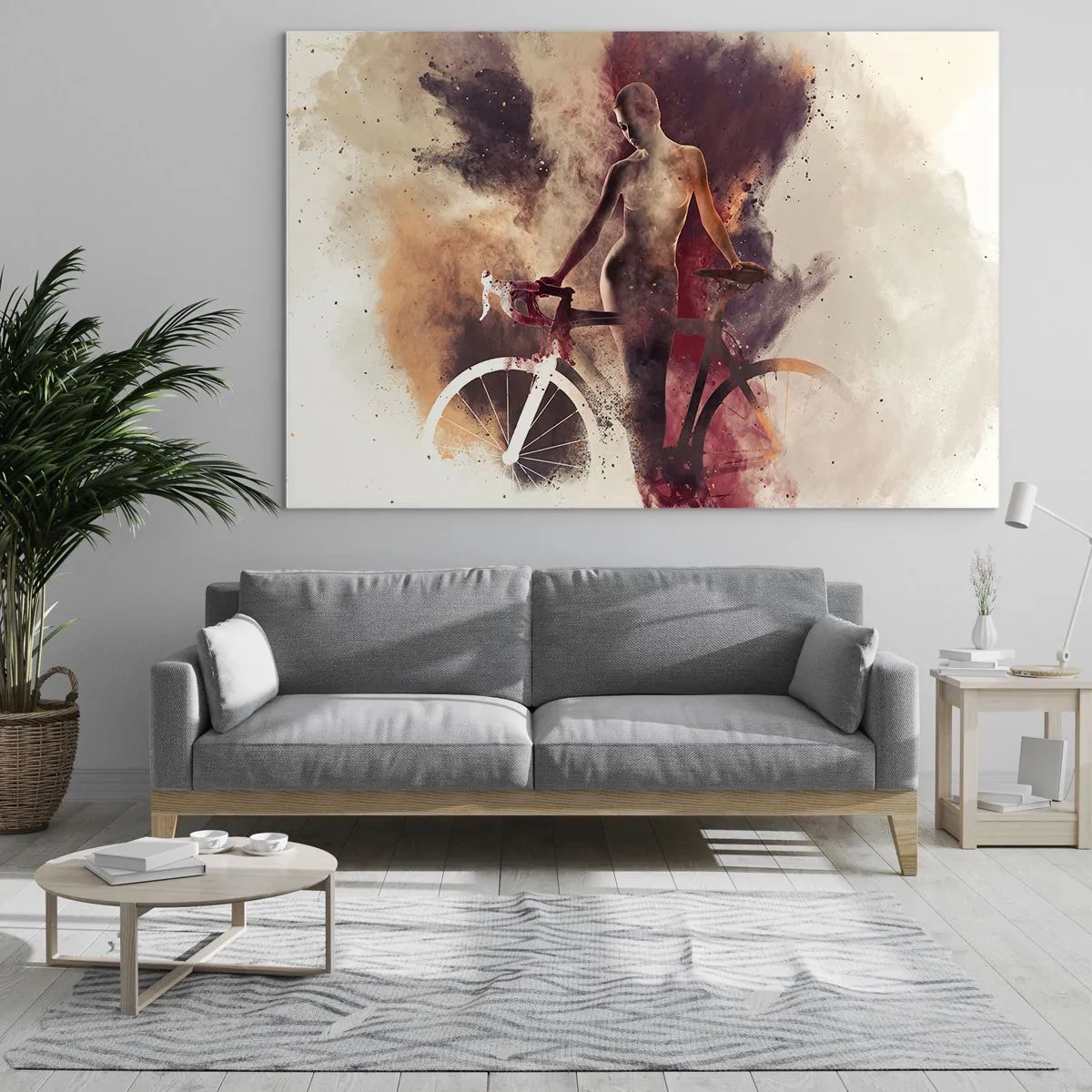 Quadro em vidro - Uma alma de bicicleta em formas de mármore - 120x80 cm