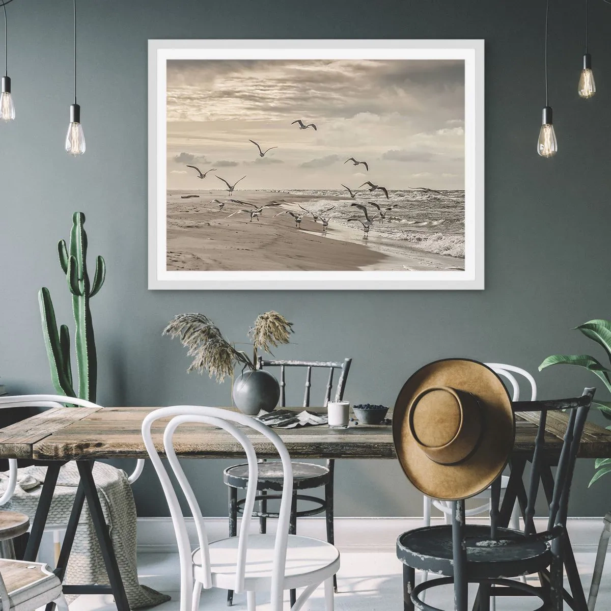 Pôster em moldura branca - O som do mar, o canto dos pássaros - 70x50 cm