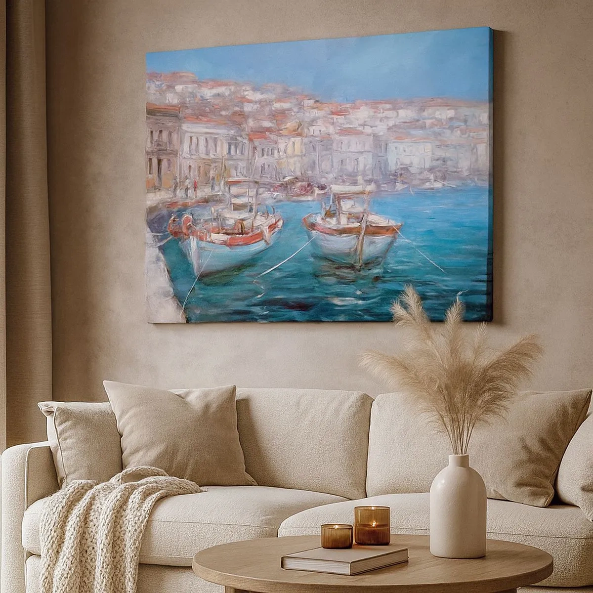 Quadro em tela - Barcos em uma pitoresca baía italiana - 70x50cm - Baía italiana - Decoração de parede moderna para a sala de estar e quarto ARTTOR