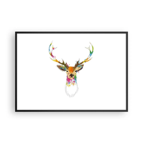 Pôster com moldura preta - Um cervo gentil banhado em cores - 100x70 cm