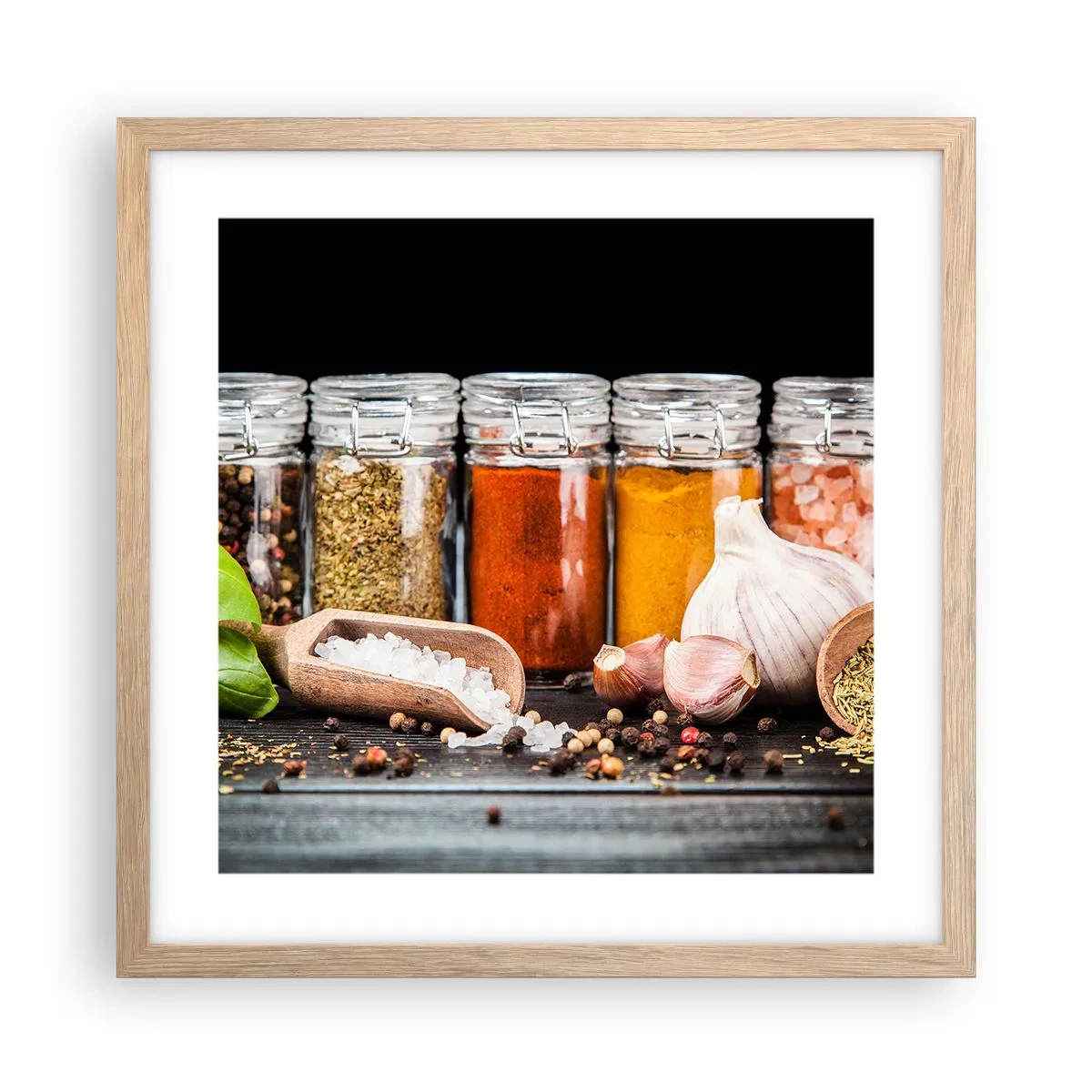Pôster com moldura de carvalho claro - Para que a vida tenha um sabor - 40x40 cm