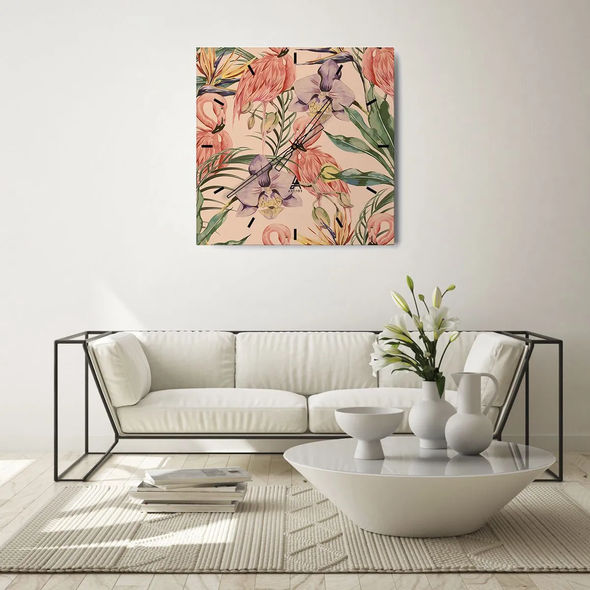 Relógio de parede - Relógio em vidro - Balé rosa em flores - 30x30 cm