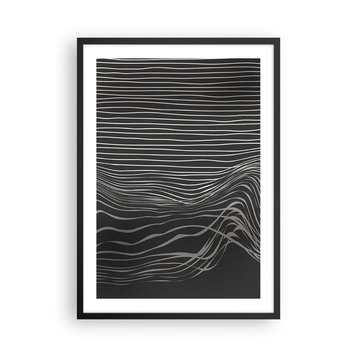 Pôster com moldura preta - Composição abstrata com linhas em fundo preto - 50x70cm - Ritmo e sotaque - Decoração de parede moderna para a sala de estar e quarto ARTTOR