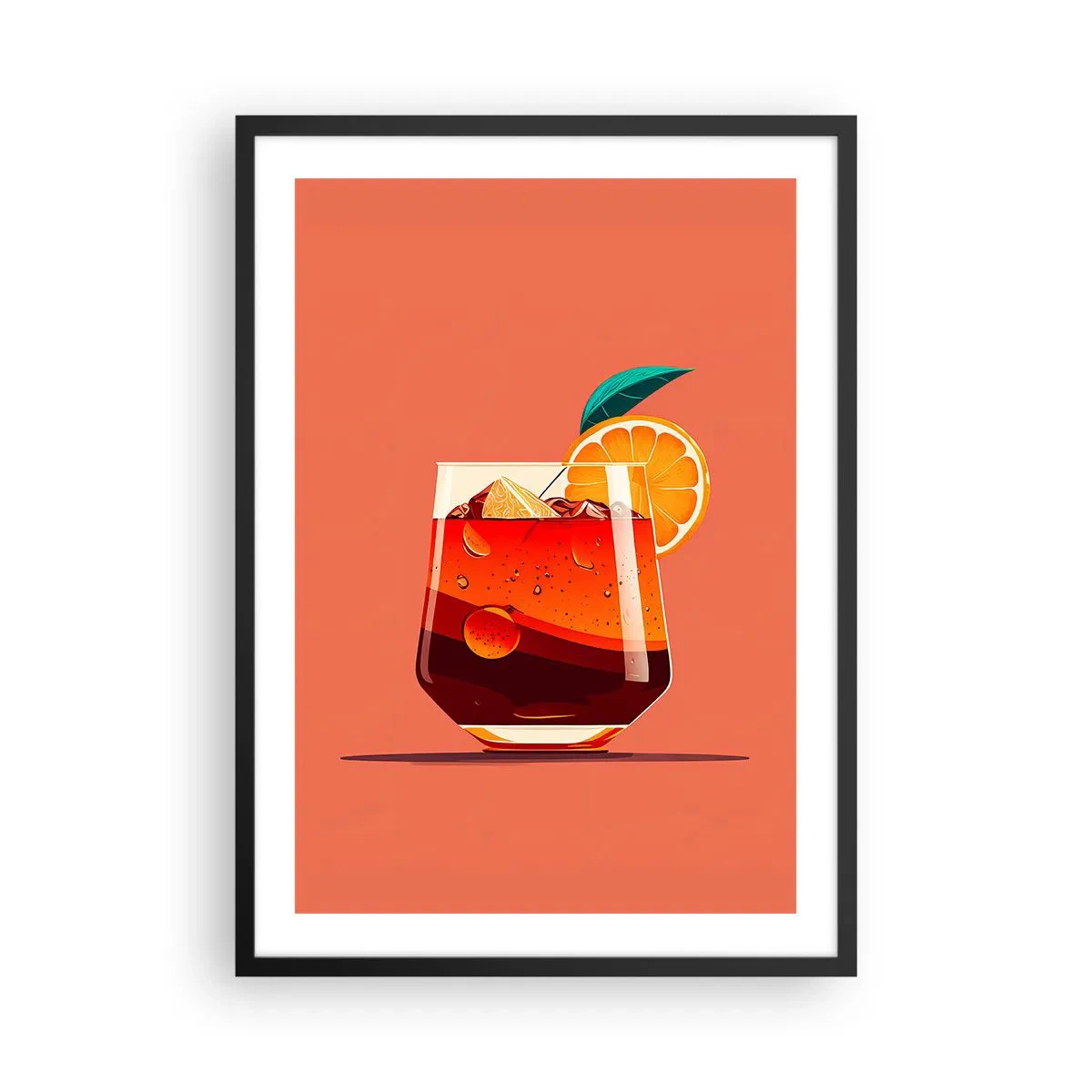 Pôster com moldura preta - Um copo de coquetel com uma fatia de laranja - 50x70cm - Refresco de verão - Decoração de parede moderna para a sala de estar e quarto ARTTOR