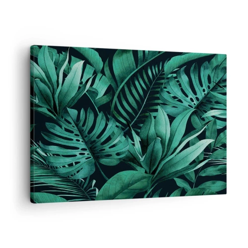 Quadro em tela - Folhas tropicais em tons de verde intenso - 70x50cm - A profundidade da vegetação tropical - Decoração de parede moderna para a sala de estar e quarto ARTTOR