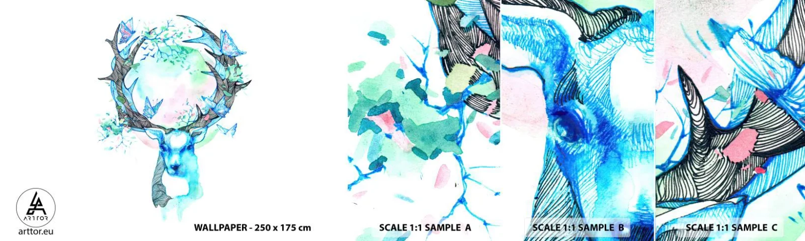 Amostra de Papel de Parede Standard Eco - A força e a delicadeza da natureza - Abstração, Cervo, Natureza - 100x30 cm