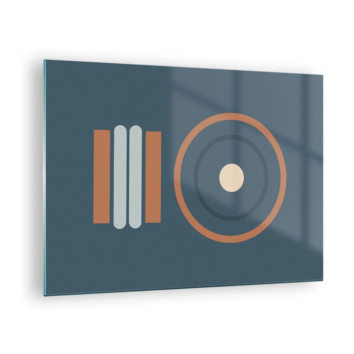 Quadro em vidro - Formas geométricas abstratas em cores suaves, com círculos e linhas - 70x50cm - A essência da questão - Decoração de parede moderna para a sala de estar e quarto ARTTOR