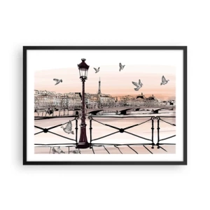Pôster com moldura preta - Sobre os telhados de Paris - 70x50 cm