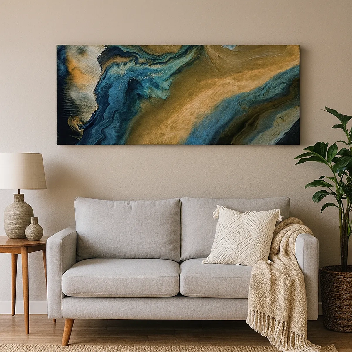 Quadro em tela - Azul – amarelo – influências mútuas - 30x30 cm