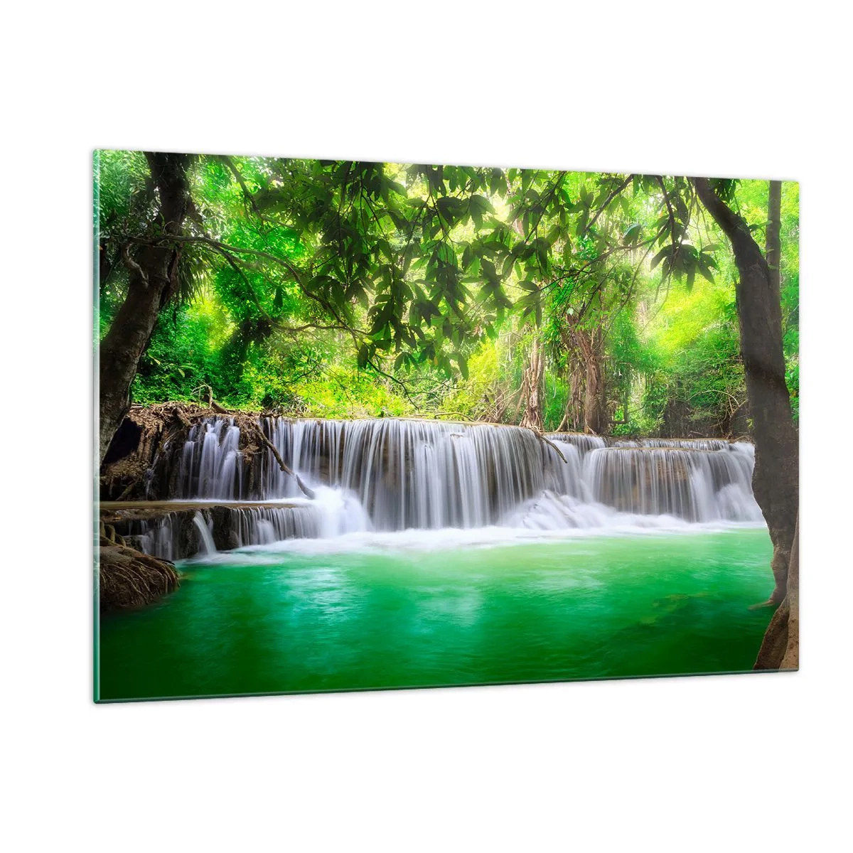 Quadro em vidro - Cascata verde - 120x80 cm