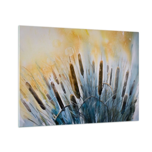 Quadro em vidro - Taboas pintadas contra um céu ensolarado - 70x50cm - O frio da água, o calor do sol - Decoração de parede moderna para a sala de estar e quarto ARTTOR