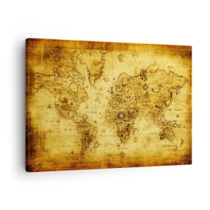 Quadro em tela - Mapa-múndi antigo vintage - 70x50cm - Mundo estranho - Decoração de parede moderna para a sala de estar e quarto ARTTOR