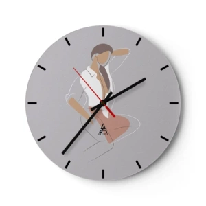 Relógio de parede - Relógio em vidro - Uma silhueta minimalista de uma mulher em um fundo cinza - 30x30cm - O esboço do encanto - Decoração de parede moderna para a sala de estar, cozinha e quarto ARTTOR