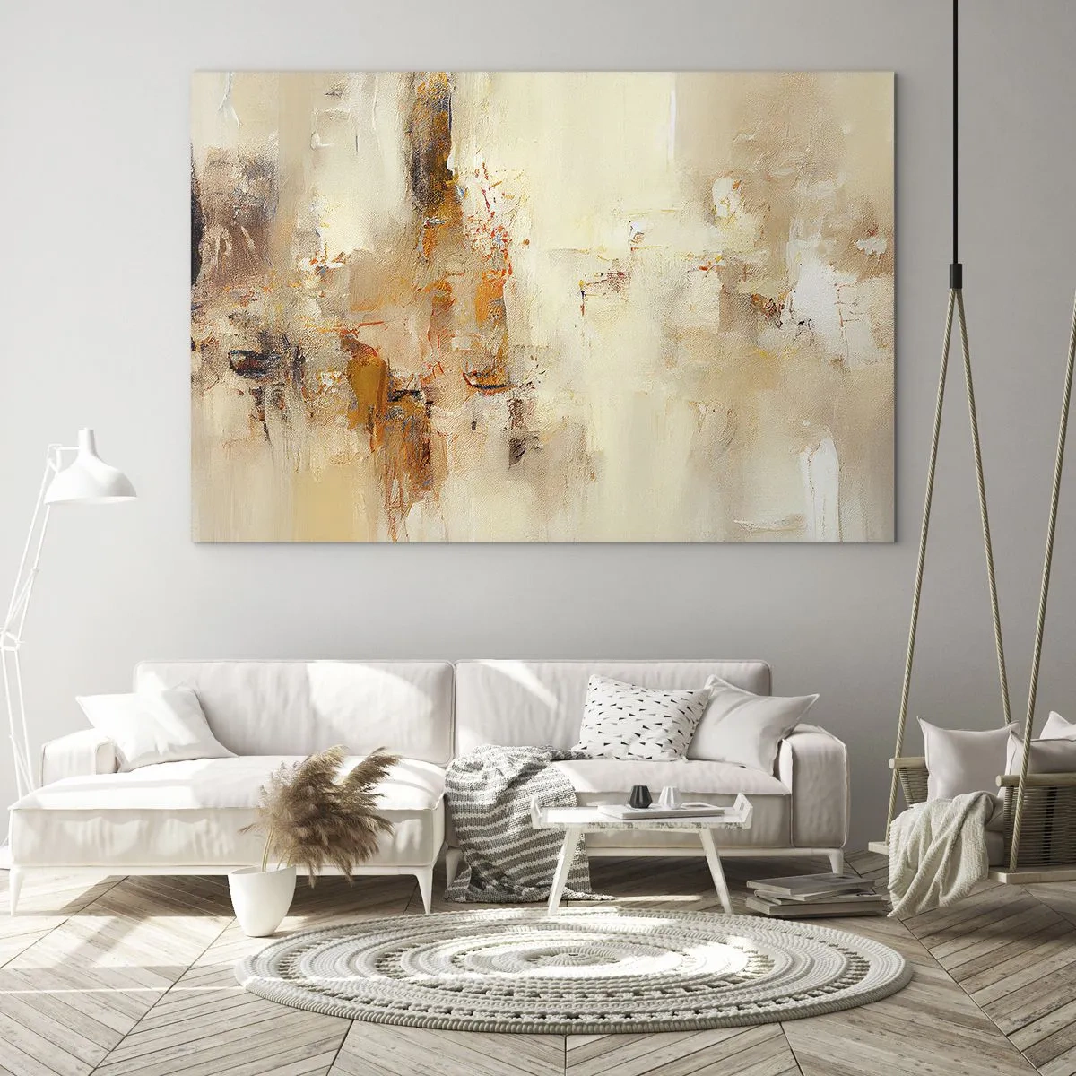 Quadro em vidro - Abstração em tons de âmbar, bege e marrom - 70x50cm - Alma de âmbar - Decoração de parede moderna para a sala de estar e quarto ARTTOR