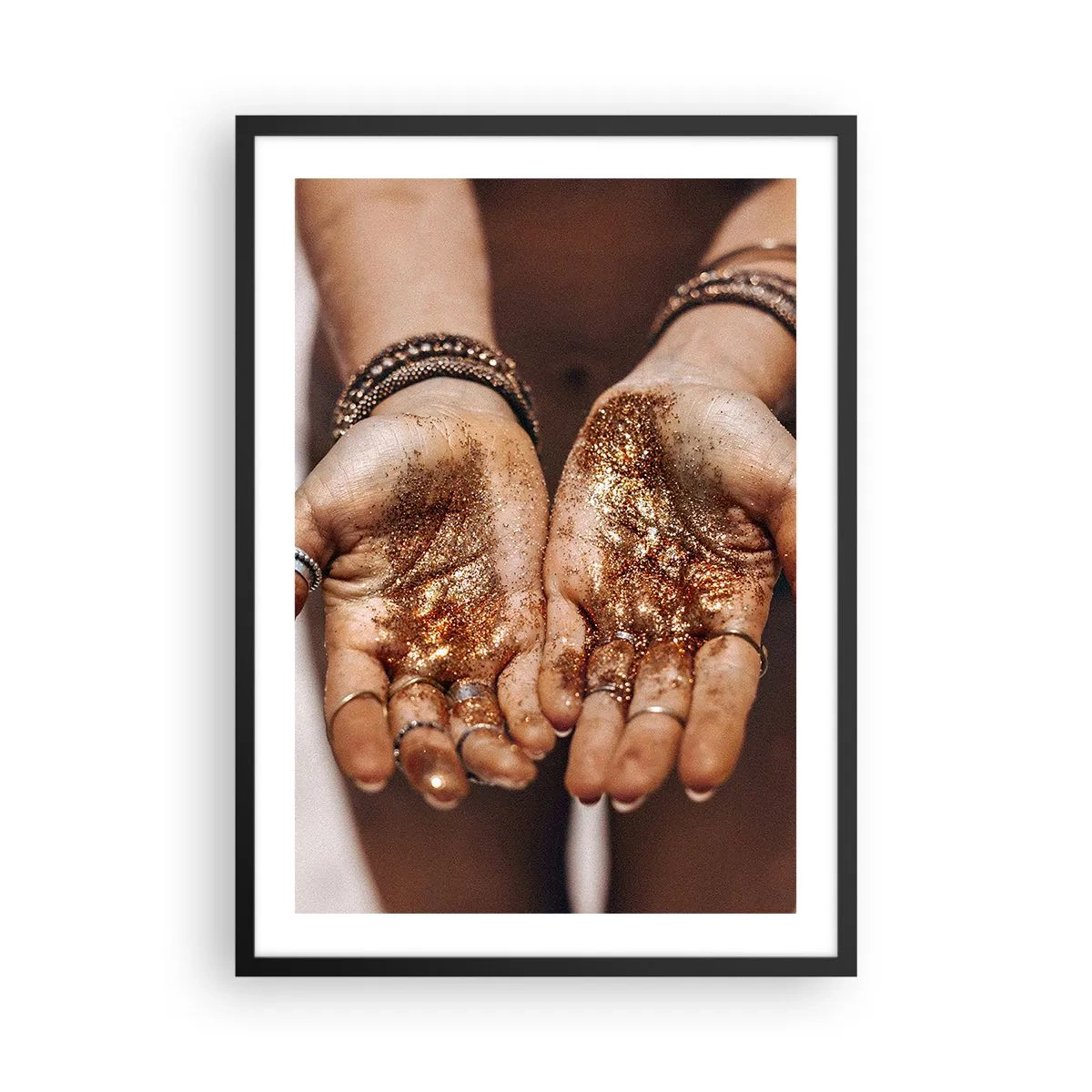 Pôster com moldura preta - Mãos com glitter brilhante - 50x70cm - Um presente para si - Decoração de parede moderna para a sala de estar e quarto ARTTOR