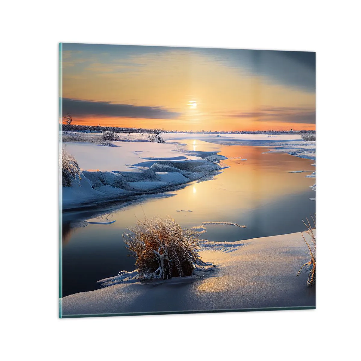 Quadro em vidro - Pôr do sol de inverno - 70x70 cm