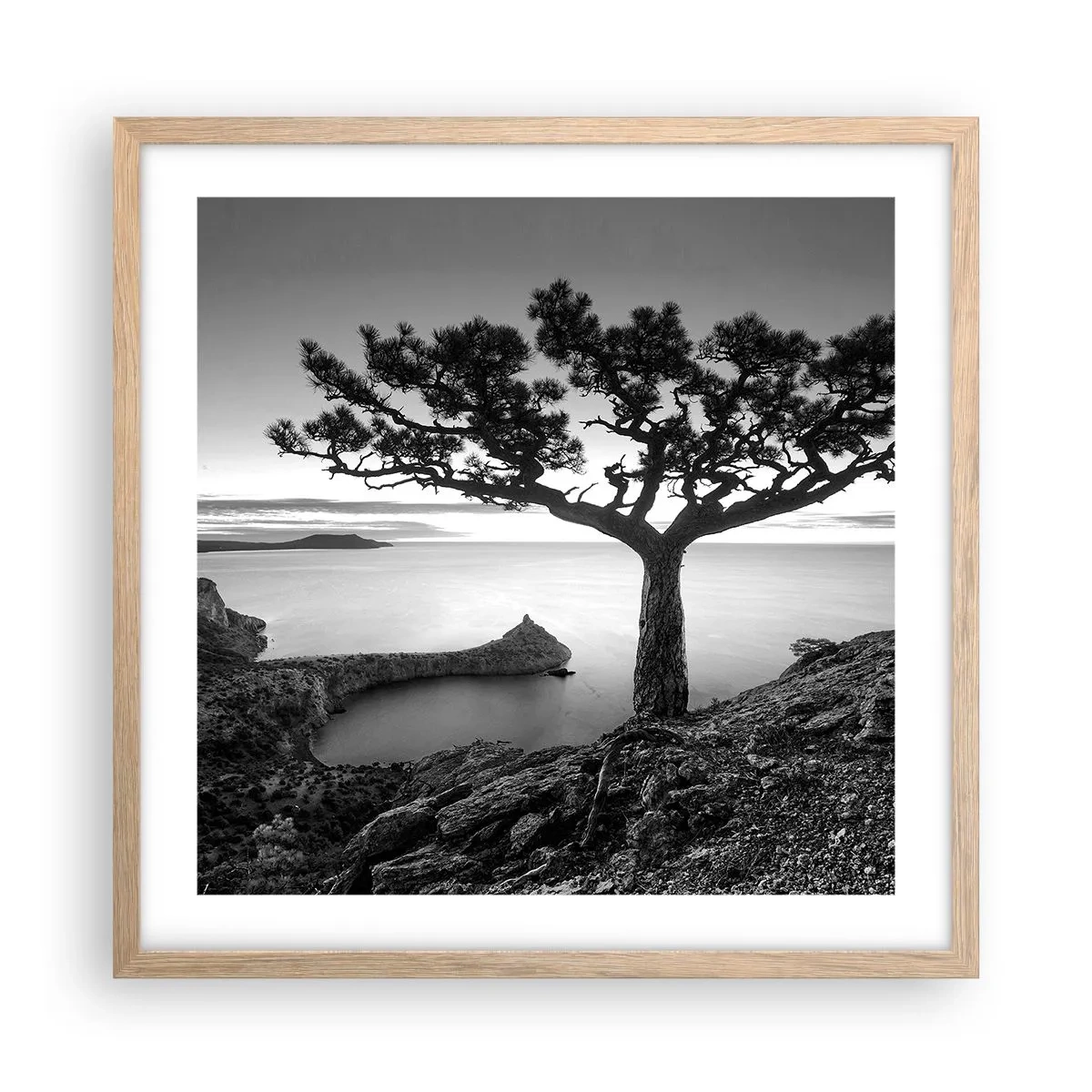 Pôster com moldura de carvalho claro - Paz até ao horizonte - 50x50 cm