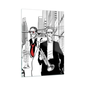 Quadro em vidro - Rapsódia urbana a preto e vermelho - 50x70 cm