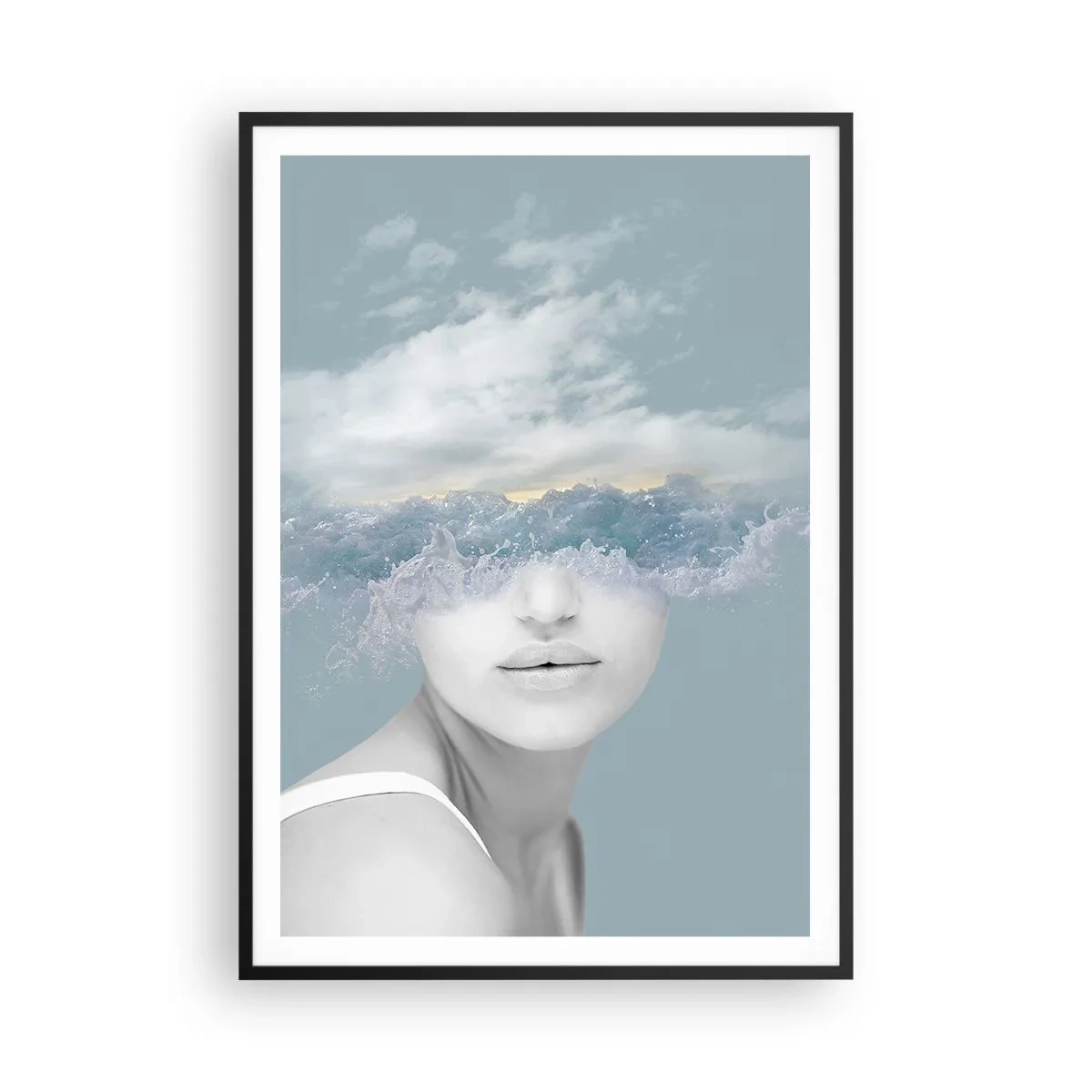 Pôster com moldura preta - Com a cabeça nas nuvens - 70x100 cm