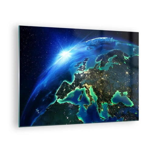 Quadro em vidro - Vista da Terra do espaço com Europa brilhando à noite - 70x50cm - Uma Europa cintilante - Decoração de parede moderna para a sala de estar e quarto ARTTOR