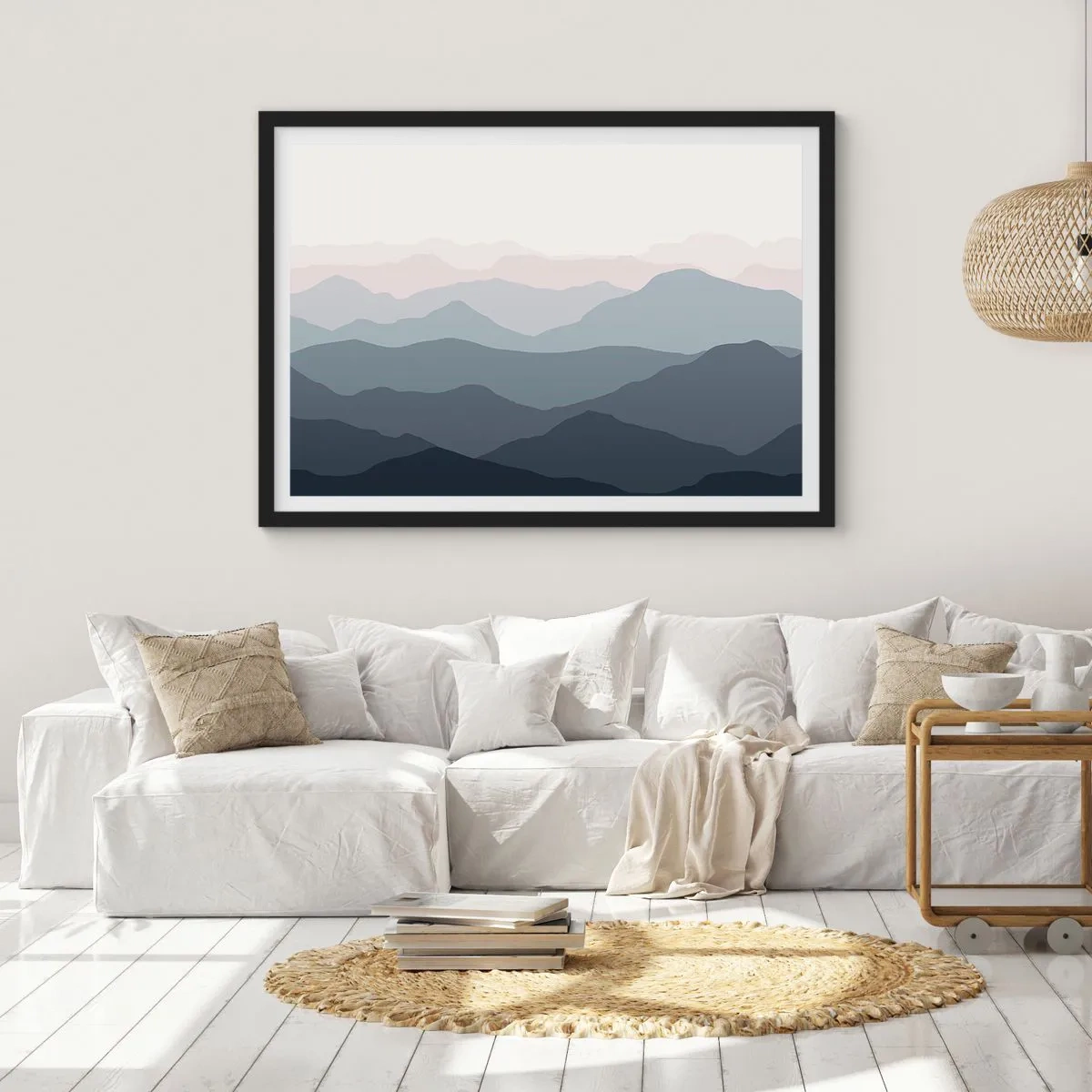 Pôster com moldura preta - Ondas de montanha - 70x50 cm