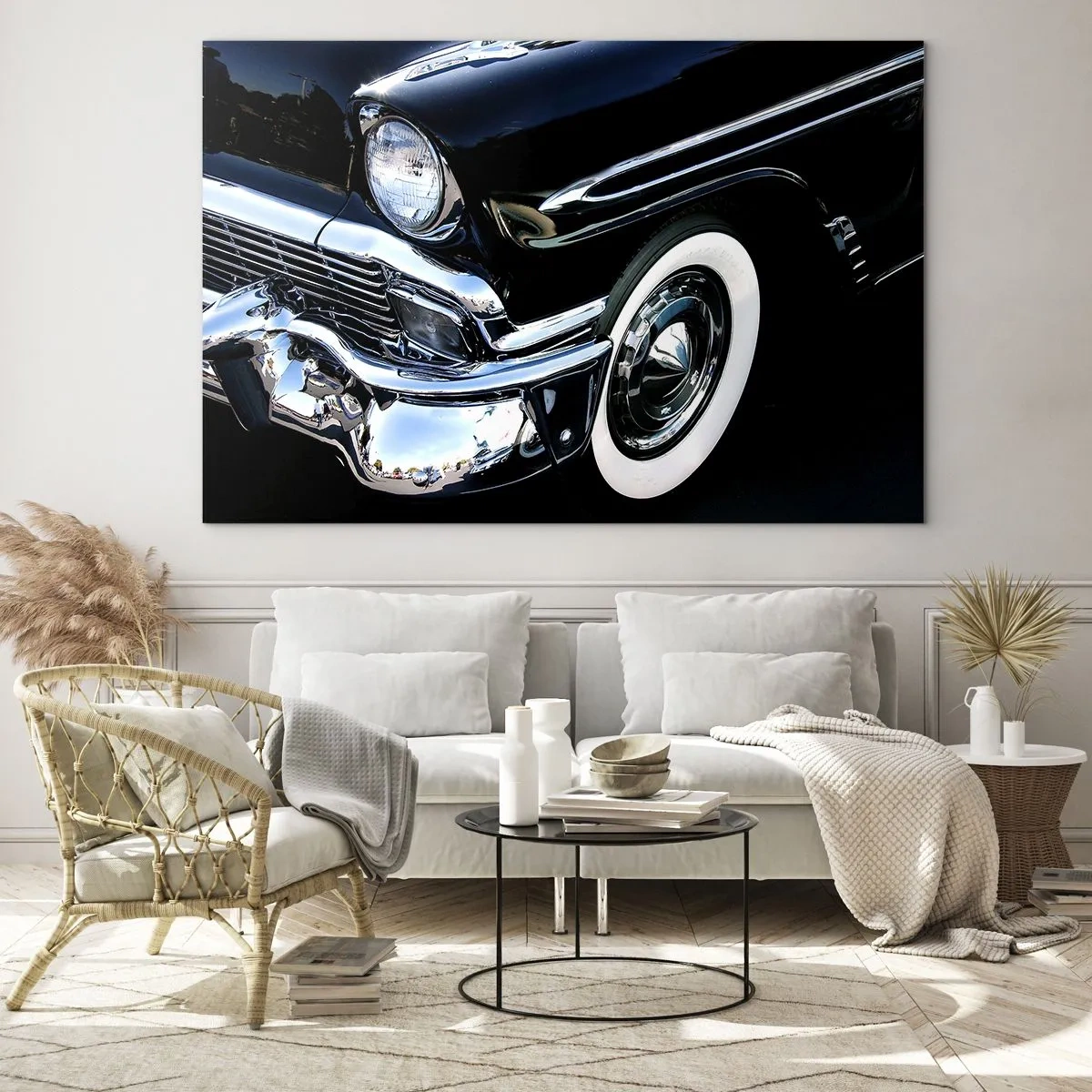 Quadro em vidro - Clássicos em prata, preto e branco - 120x80 cm