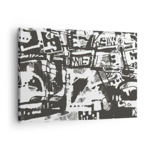 Quadro em tela - Padrão retrô monocromático abstrato - 70x50cm - Ordem ou caos? - Decoração de parede moderna para a sala de estar e quarto ARTTOR