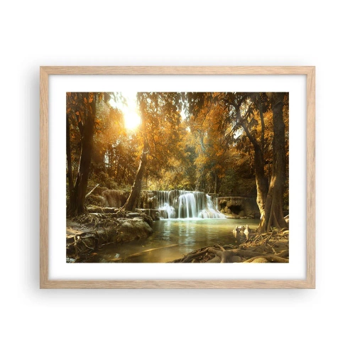 Pôster com moldura de carvalho claro - A cascata do parque - 50x40 cm