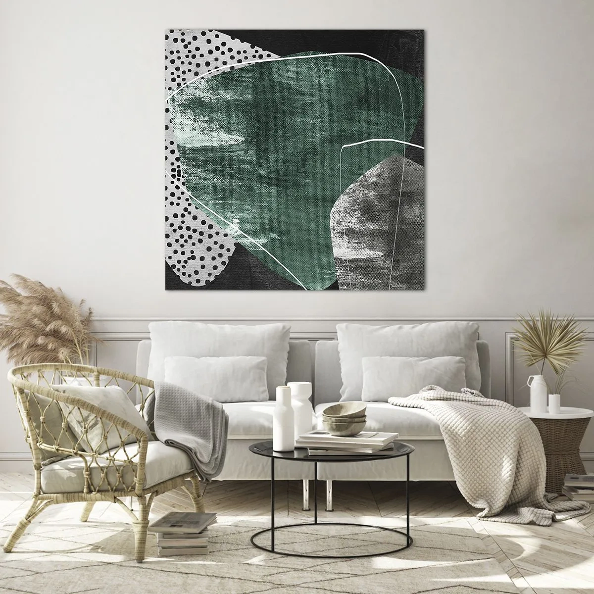 Quadro em vidro - Abstração colorida com folha de ouro - 70x70 cm