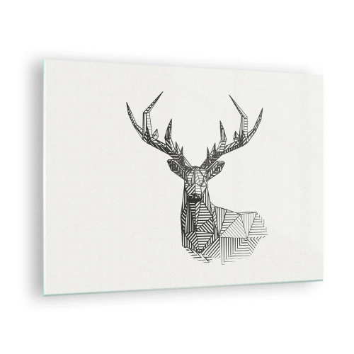 Quadro em vidro - Veado cubista feito de formas geométricas sobre fundo branco - 70x50cm - Veado em estilo cubista - Decoração de parede moderna para a sala de estar e quarto ARTTOR