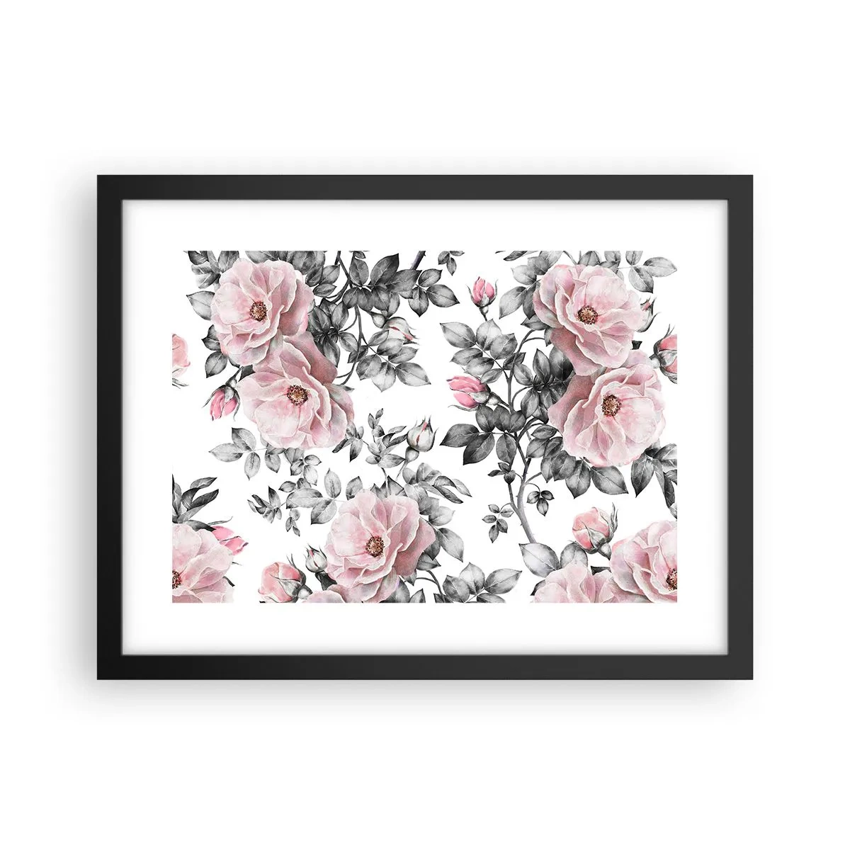 Pôster com moldura preta - Perder-se nas rosas - 40x30 cm