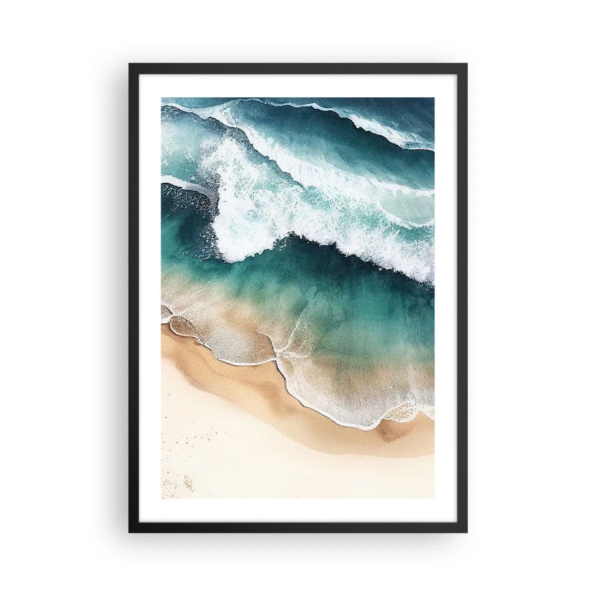 Pôster com moldura preta - Ondas do mar quebrando na praia - 50x70cm - O eterno encontro - Decoração de parede moderna para a sala de estar e quarto ARTTOR