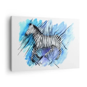 Quadro em tela - Ilustração em aquarela de uma zebra contra um céu azul - 70x50cm - Escondida sob as listras - Decoração de parede moderna para a sala de estar e quarto ARTTOR