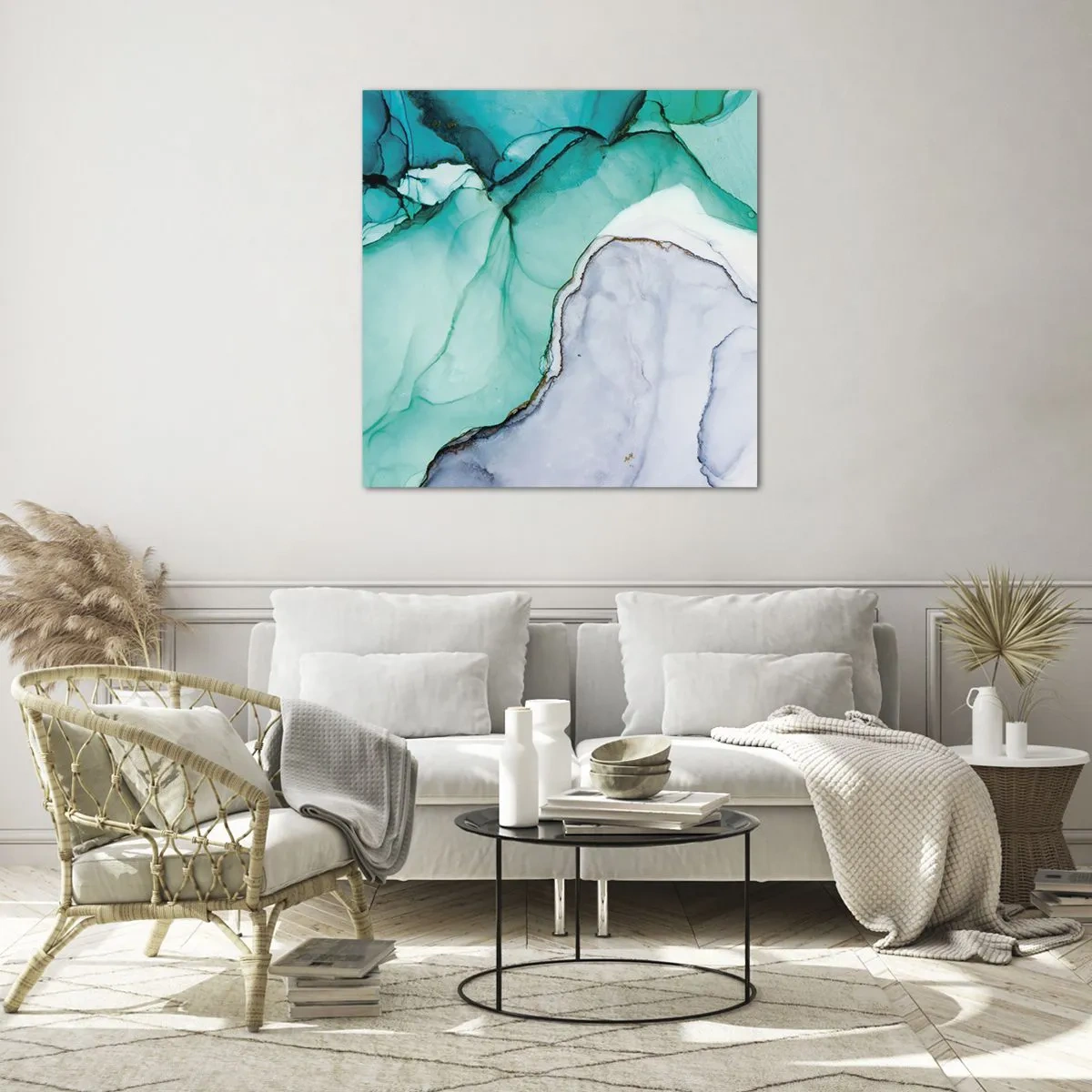 Quadro em vidro - Estudo em turquesa - 70x70 cm