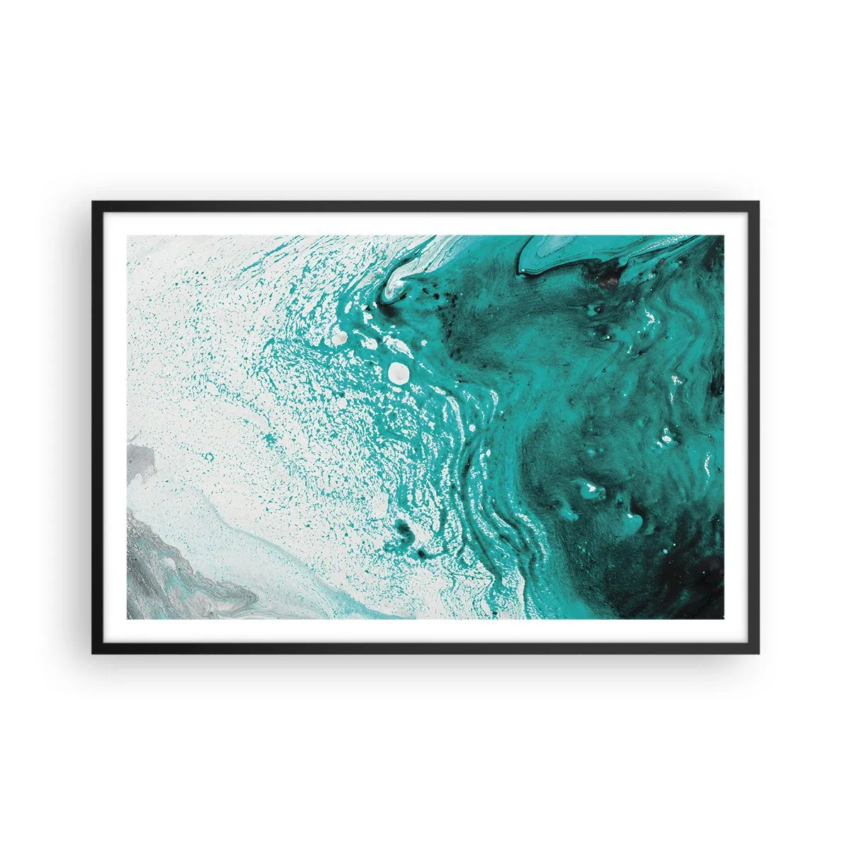 Pôster com moldura preta - Derreter a branco e turquesa - 91x61 cm