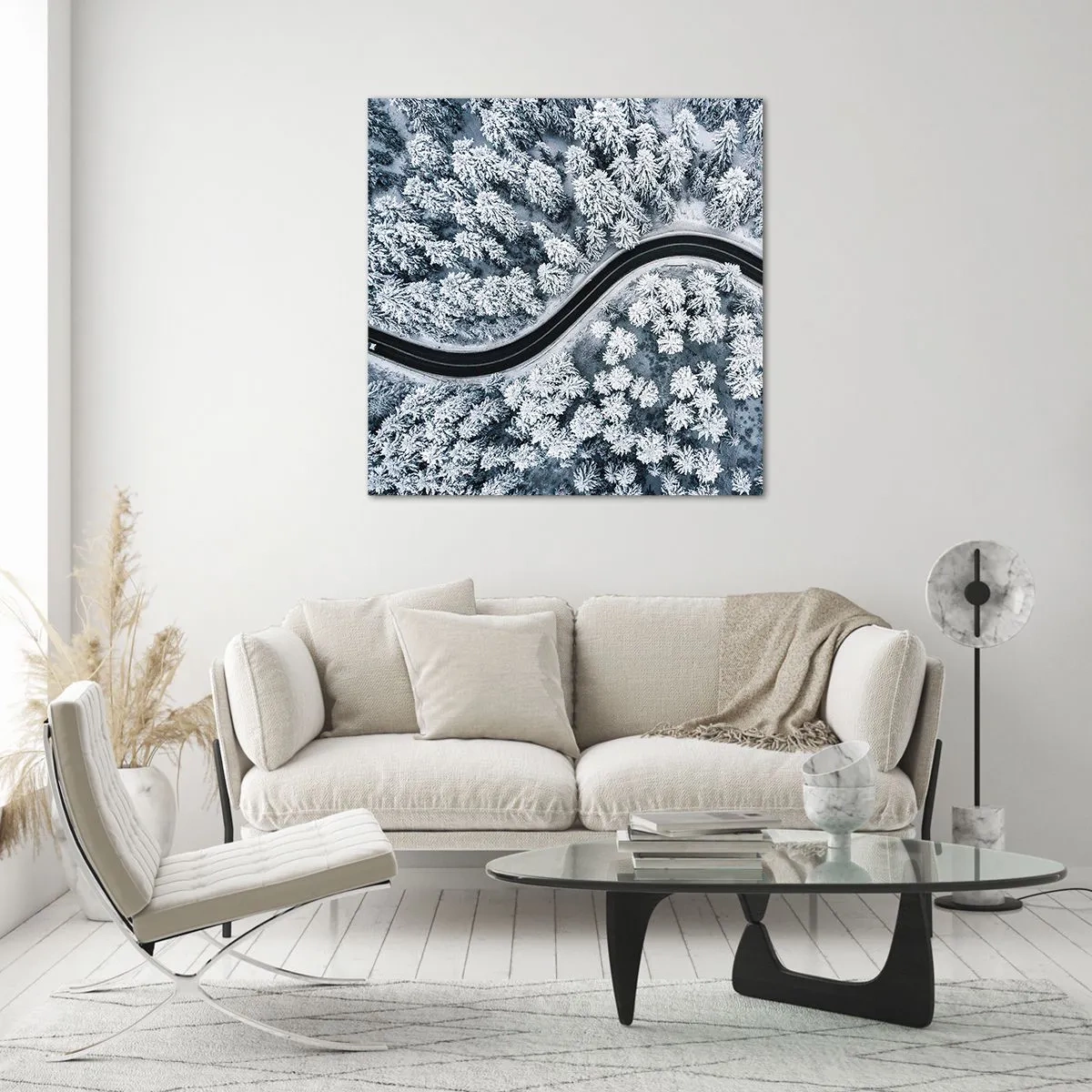 Quadro em vidro - Pelaa floresta no inverno - 40x40 cm