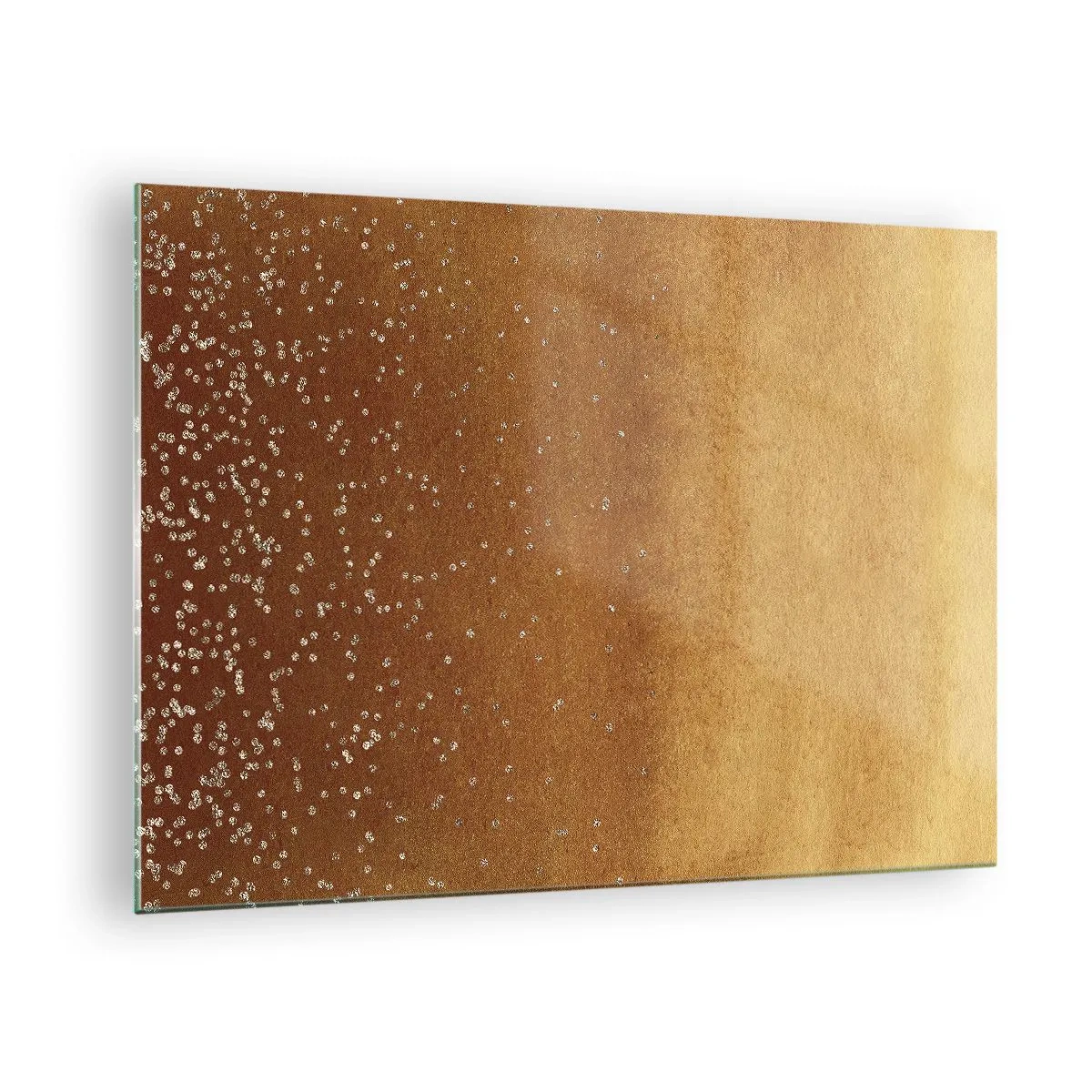 Quadro em vidro - Padrão abstrato dourado com reflexos finos - 70x50cm - O nascimento da luz - Decoração de parede moderna para a sala de estar e quarto ARTTOR