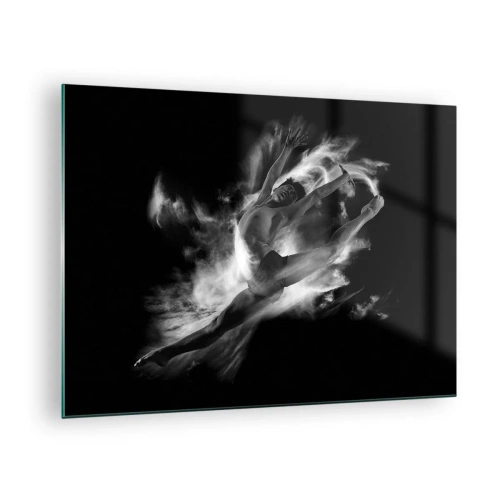 Quadro em vidro - Silhueta em preto e branco de uma dançarina em movimento dinâmico - 70x50cm - Parado no ar - Decoração de parede moderna para a sala de estar e quarto ARTTOR