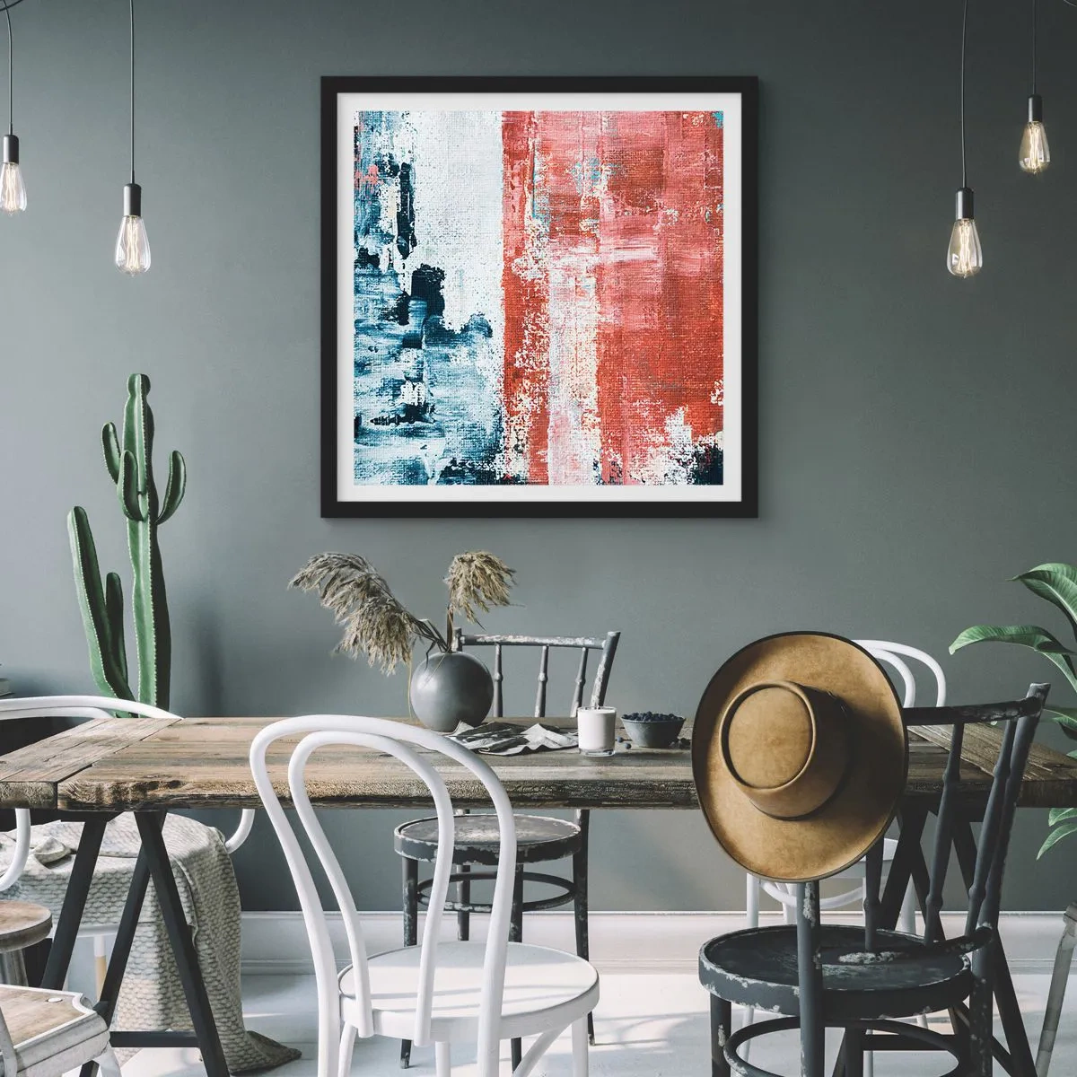Pôster com moldura preta - Meio a meio abstrato - 60x60 cm