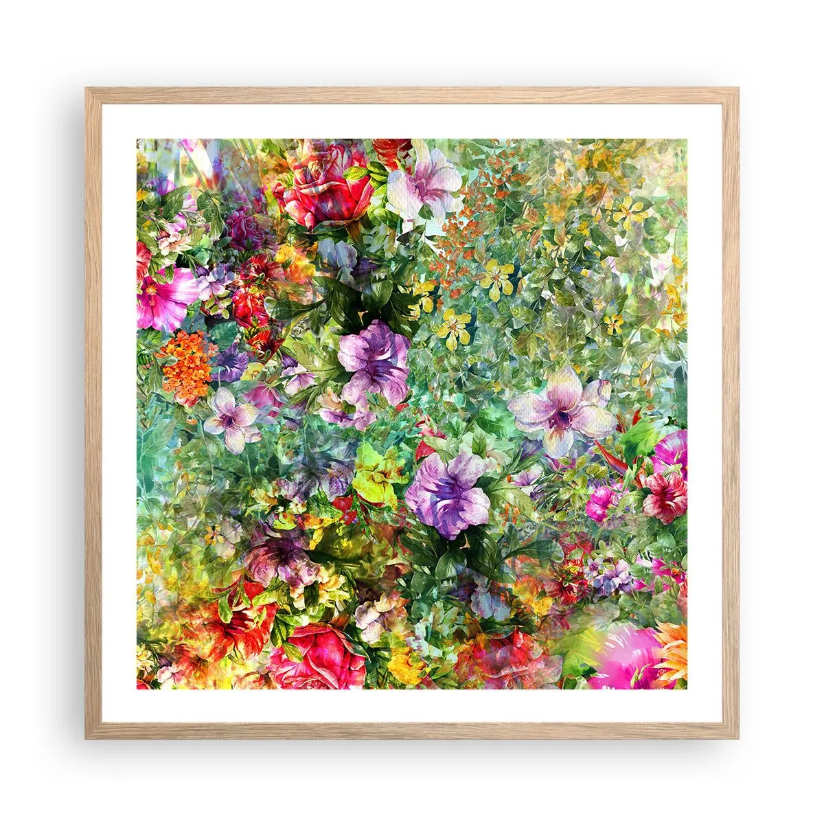 Pôster com moldura de carvalho claro - Nas flores para a perdição - 60x60 cm