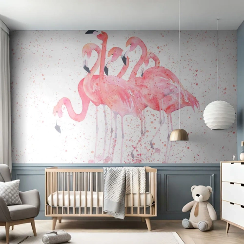 Papel de Parede Premium Sand - Conjunto cor-de-rosa - Flamingos, Pássaros, Gráficos - 200x140 cm