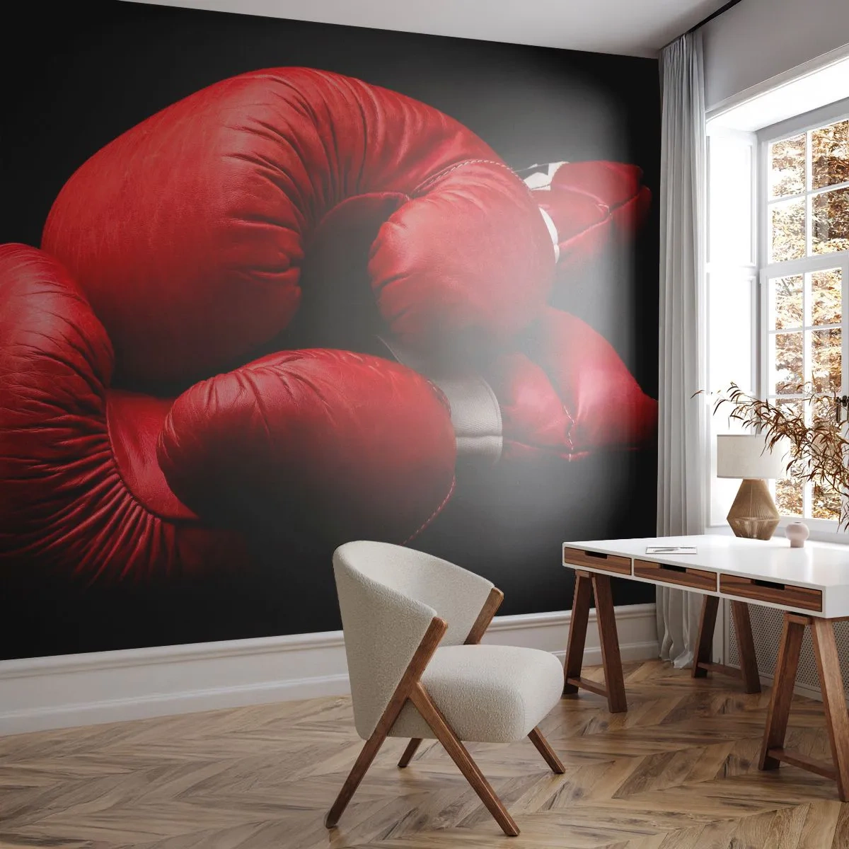Papel de Parede Standard Eco - As emoções da luta ficaram para trás - Esporte, Caixa, Luvas de boxe - 450x315 cm