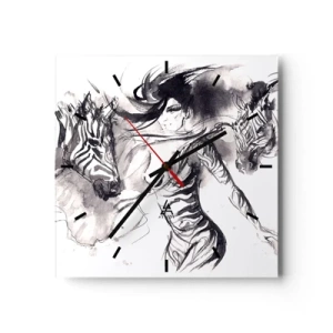 Relógio de parede - Relógio em vidro - Dançando com as zebras - 40x40 cm