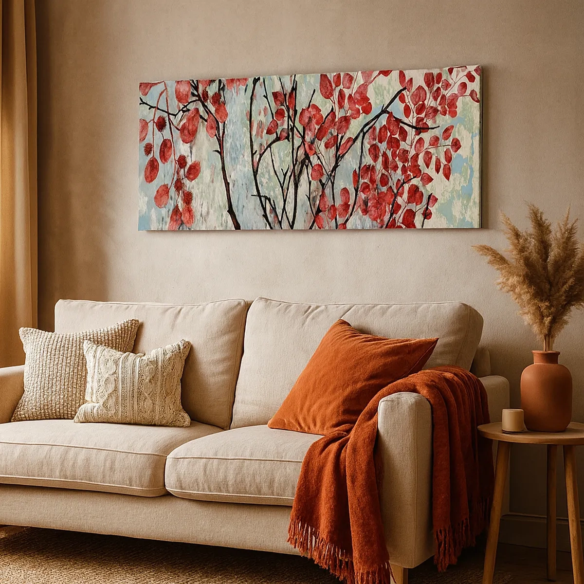 Quadro em tela - Árvore em escarlate - 30x30 cm